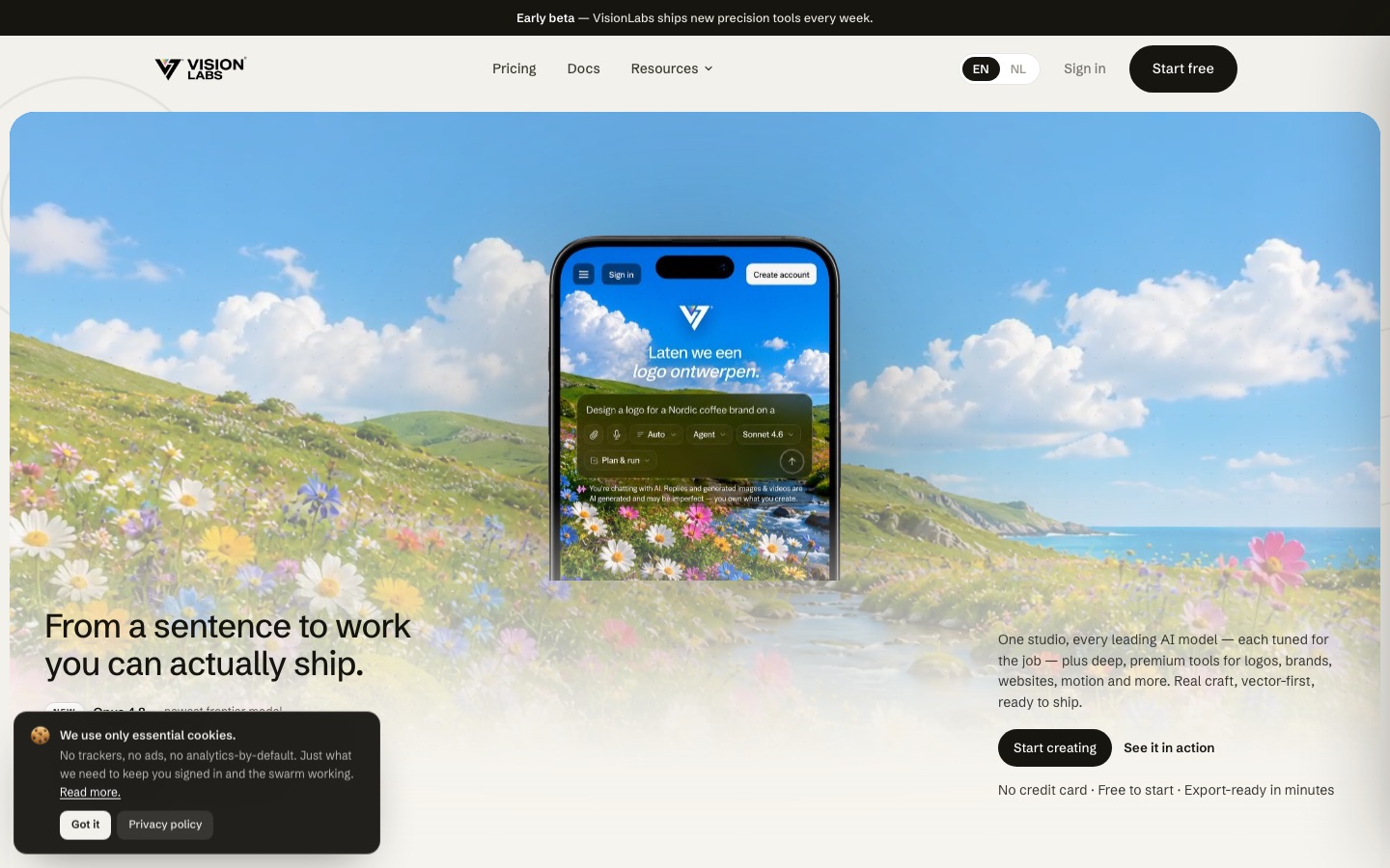 Vision Labs homepage op visionlabs.studio/home