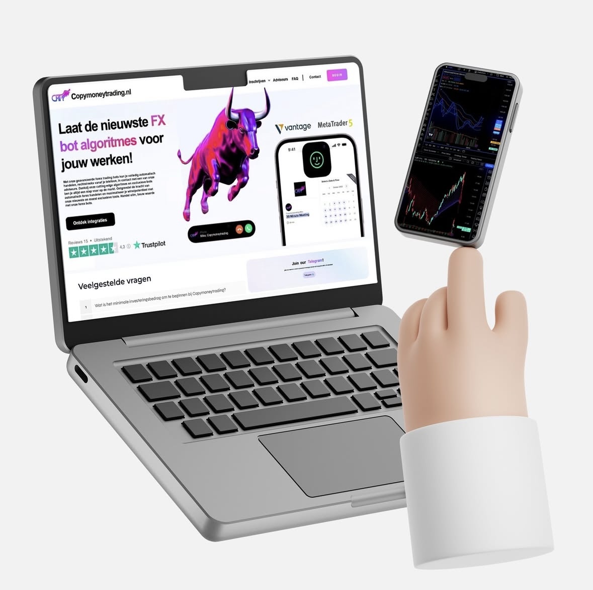 Copy Money Trading website and mobile mockup